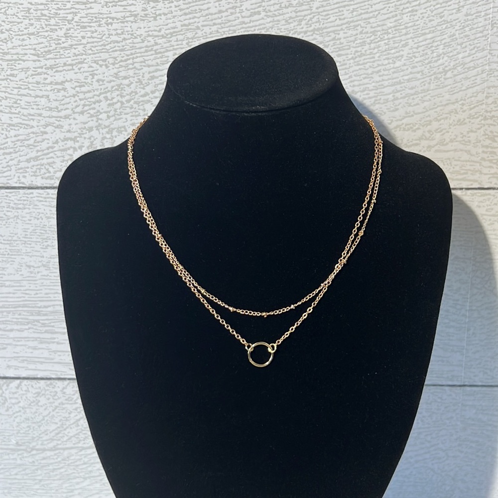 NWT - 1 left! - Connected Layered Necklace with a Chain & Circle Chain - Gold